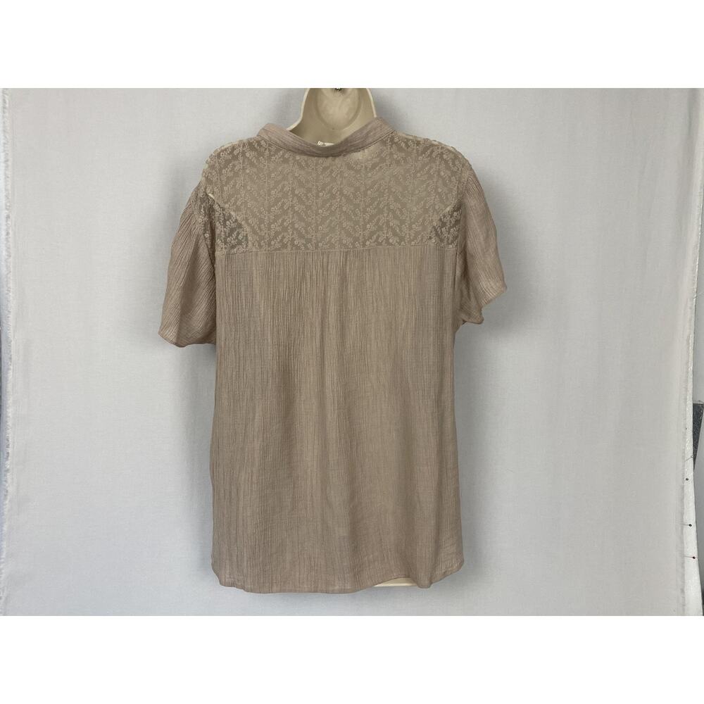 Perch Blu Pepper Tunic Top Womens 3XL Beige Lace Henley Flutter Boho Crinkle 3X - Picture 7 of 13